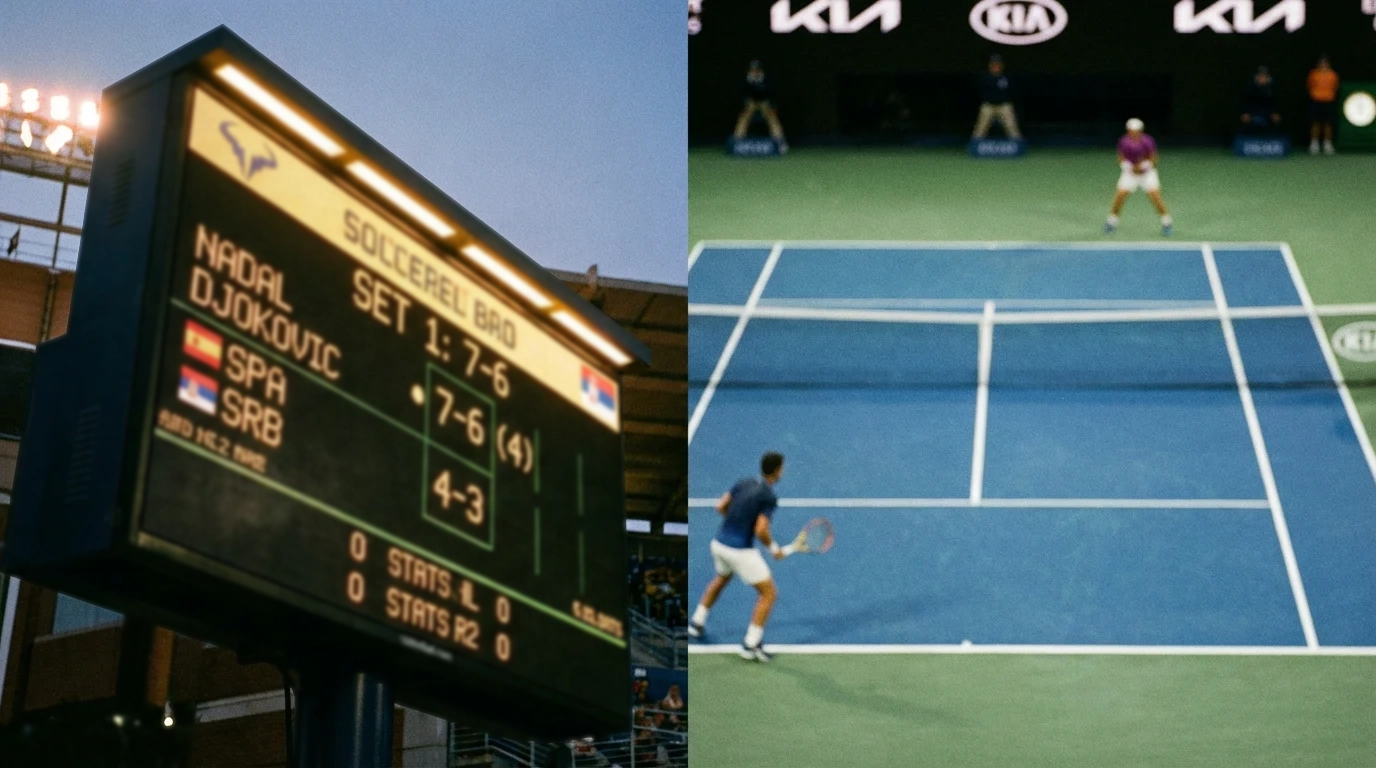 Marcador electrónico de tenis mostrando el resultado de un set ajustado