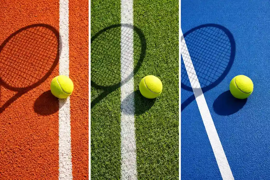 Comparativa visual de las tres superficies de tenis: tierra batida, hierba y pista dura