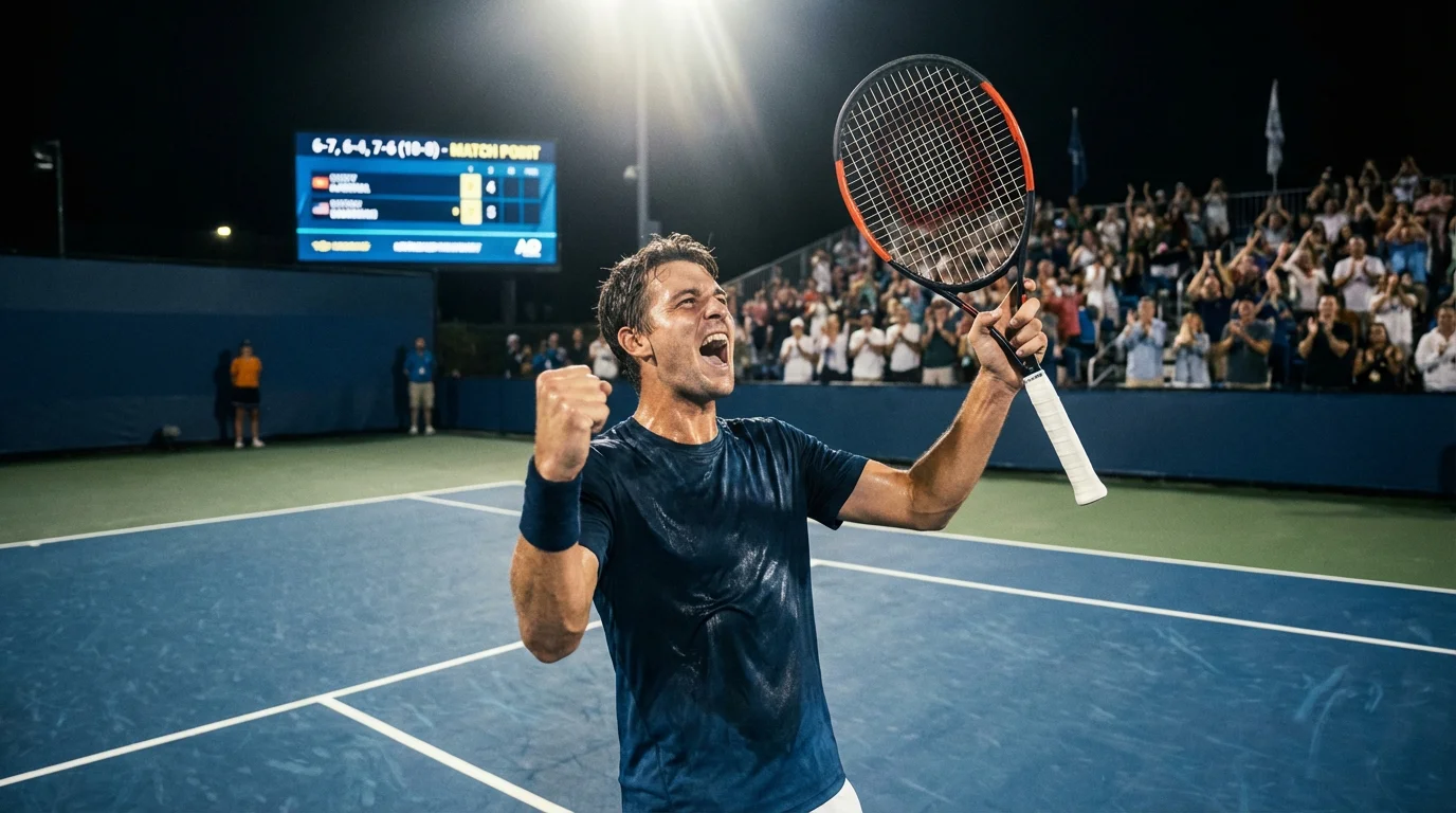 Marcador de tenis mostrando empate a seis juegos antes de un tie-break